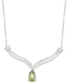 Peridot (7/8 Ct. T.w.) And Diamond (1/10 Ct. T.w.) Necklace In Sterling Silver