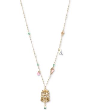 Betsey Johnson Gold-tone Charm And Stone Birdcage Pendant Necklace