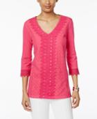 Jm Collection Petite Cotton Crochet Lace Top, Created For Macy's