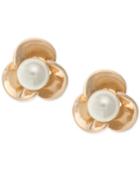 Anne Klein Gold-tone Imitation Pearl Flower Stud Earrings