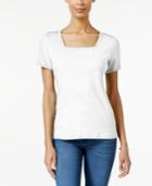 Karen Scott Petite Cotton Button-detail Top, Only At Macy's