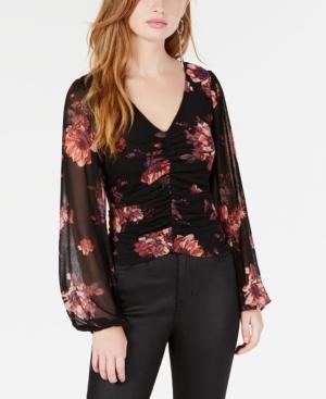 American Rag Juniors' Ruched Sheer-sleeve Top, Created For Macy's