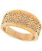 Two-tone Web Overlay Ring In 14k Gold And Rhodium-plate
