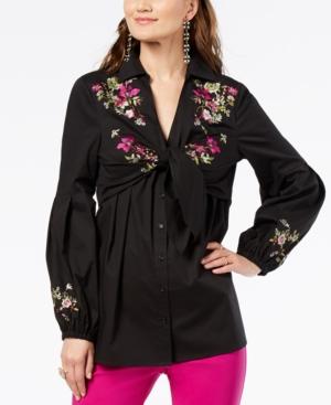 Inc International Concepts Embroidered Tie-front Shirt, Created For Macy's
