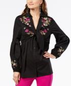 Inc International Concepts Embroidered Tie-front Shirt, Created For Macy's