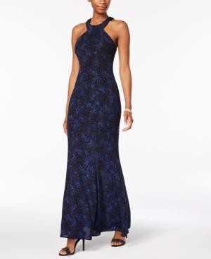 Nightway Printed Glitter Gown