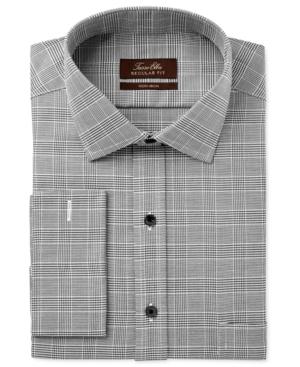 Tasso Elba Men's Classic/regular Fit Charcoal Glenplaid French Cuff Dress Shirt, Only At Macy's