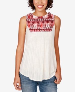 Lucky Brand Embroidered Ribbed Top