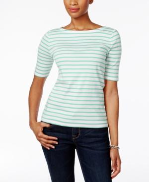 Charter Club Elbow-sleeve Metallic-striped Top, Only At Macy's
