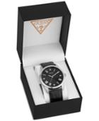 Guess Men's Diamond-accent Black Leather Strap Watch 42mm, Created For Macy's