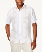 Tasso Elba Island Linen Palm Printed Pintucked Shirt, Created For Macy's