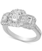 Diamond Triple Stone Halo Engagement Ring (2 Ct. T.w.) In 14k White Gold