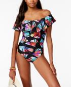 La Blanca Your Number One Fan Printed Off-the-shoulder Tummy-control One-piece Swimsuit Women's Swimsuit