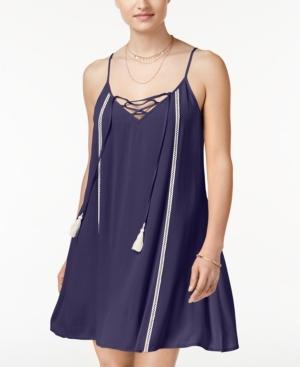 Trixxi Juniors' Crocheted Tassel-tie Shift Dress