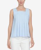 Cece Cotton Pinstriped Pleated Top
