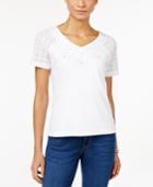 Alfred Dunner Petite Soutache Eyelet Top