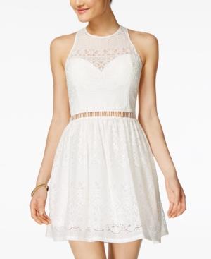 Crystal Doll Juniors' Illusion Lace Fit & Flare Dress