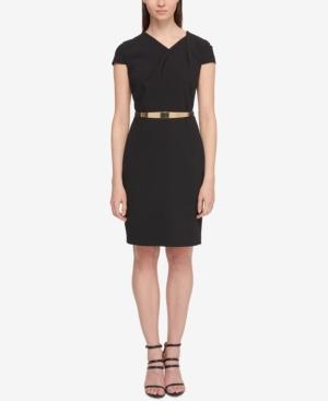 Dkny Cap-sleeve Belted Sheath Dress