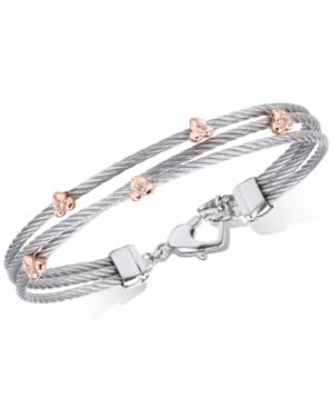 Charriol White Topaz Two-tone Bangle Bracelet (1/4 Ct. T.w.) In Stainless Steel And Rose Gold-tone Stainless Steel