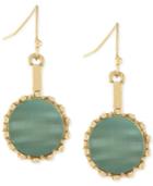 Bcbgeneration Gold-tone Green Stone Round Drop Earrings
