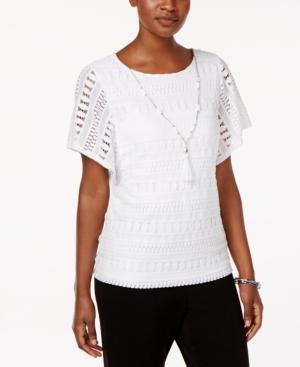 Alfred Dunner Petite Corsica Textured Necklace Top