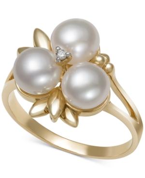 Belle De Mer Cultured Freshwater Pearl (6mm) And Diamond Accent Ring In 14k Gold, Only At Macy's