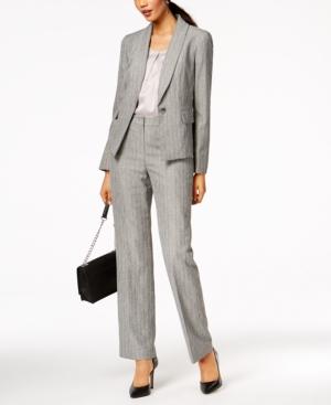 Le Suit Jacquard-stripe Shawl-collar Pantsuit, Regular & Petite