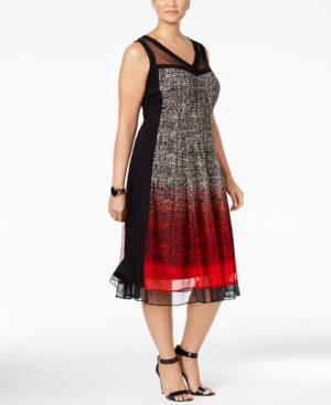 Sl Fashions Plus Size Printed Illusion Midi Dress