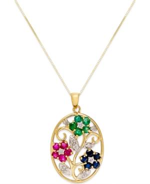 Multi-stone (1-3/8 C.t T.w.) And Diamond (1/6 Ct. T.w.) Pendant Necklace In 14k Gold