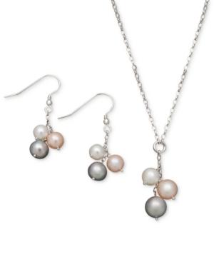 Pearl Earrings And Pendant Set, Sterling Silver Multicolored Cultured Freshwater Pearl