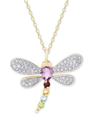 Multi-gemstone (5/8 Ct. T.w.) & Diamond Accent Dragonfly 18 Pendant Necklace In 18k Gold-plated Sterling Silver