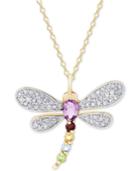 Multi-gemstone (5/8 Ct. T.w.) & Diamond Accent Dragonfly 18 Pendant Necklace In 18k Gold-plated Sterling Silver