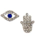 Lonna & Lilly Silver-tone Crystal Evil Eye & Hamsa Mismatch Stud Earrings