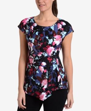 Ny Collection Side-draped Cap-sleeve Top