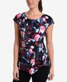 Ny Collection Side-draped Cap-sleeve Top