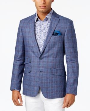 Tallia Men's Slim-fit Blue And Red Plaid Sport Coat