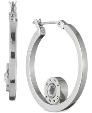 Dkny Crystal & Logo Hoop Earrings, Created For Macy's