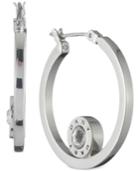 Dkny Crystal & Logo Hoop Earrings, Created For Macy's