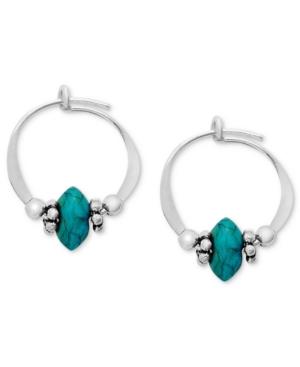 Jody Coyote Sterling Silver Earrings, Small Simulated Turquoise Bead Hoop Earrings