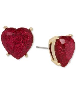 Betsey Johnson Gold-tone Fuchsia Glitter Heart Stud Earrings