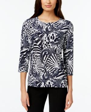 Jm Collection Embellished Animal-print Jacquard Top, Only At Macy's