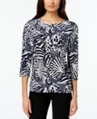 Jm Collection Embellished Animal-print Jacquard Top, Only At Macy's