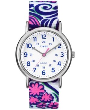 Timex Women's Weekender Blue Floral Nylon Strap Watch 43mm Tw2p90200jt