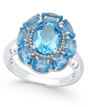 Swiss Blue Topaz Flower Ring (5 Ct. T.w.) In Sterling Silver
