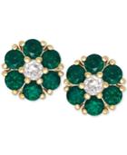 Emerald (9/10 Ct. T.w.) And White Sapphire (1/6 Ct. T.w.) Flower Stud Earrings In 14k Gold