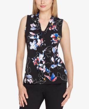 Tahari Asl Printed Tie-neck Top