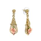 2028 Gold-tone Pink Porcelain Rose With Pink Accent Drop Earrings