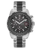 Guess Men's Chronograph Stainless Steel And Black Carbon Fiber Bracelet Watch 46mm