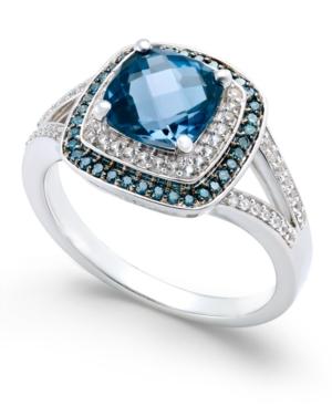 London Blue Topaz (1-3/4 Ct. T.w.) And Diamond (1/4 Ct. T.w.) Double Halo Ring In 14k White Gold