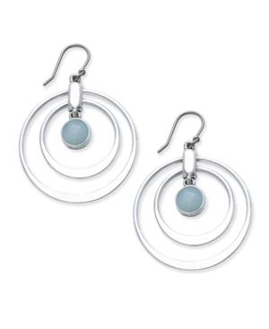 Lucky Brand Silver-tone Blue Stone Double Hoop Drop Earrings